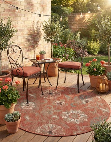 5' x 5' Easy-Clean Botanical Indoor / Outdoor Round Rug