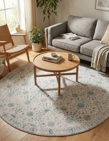 Ivory Washable Timeless Round Rug