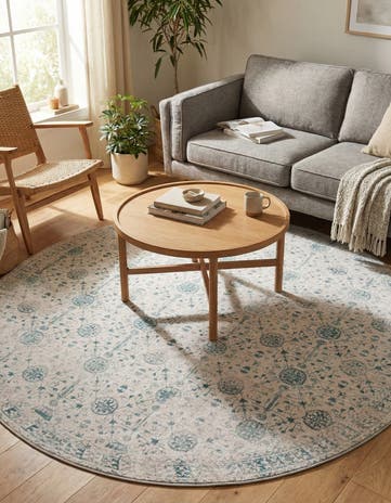 Ivory Washable Timeless Round Rug
