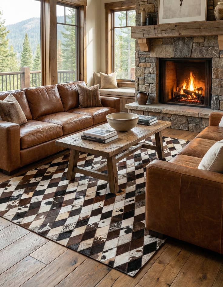 Detail image of 5' 2 x 8' 1 Cowhide Stocks Rug