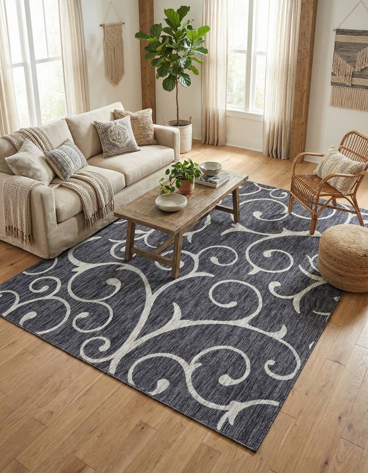 Detail image of 7' 10 x 11'  Washable Botanical Indoor / Outdoor Rug