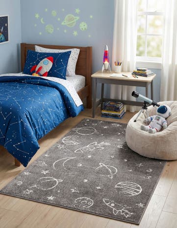 Gray Planets Whimsy Kids Rug
