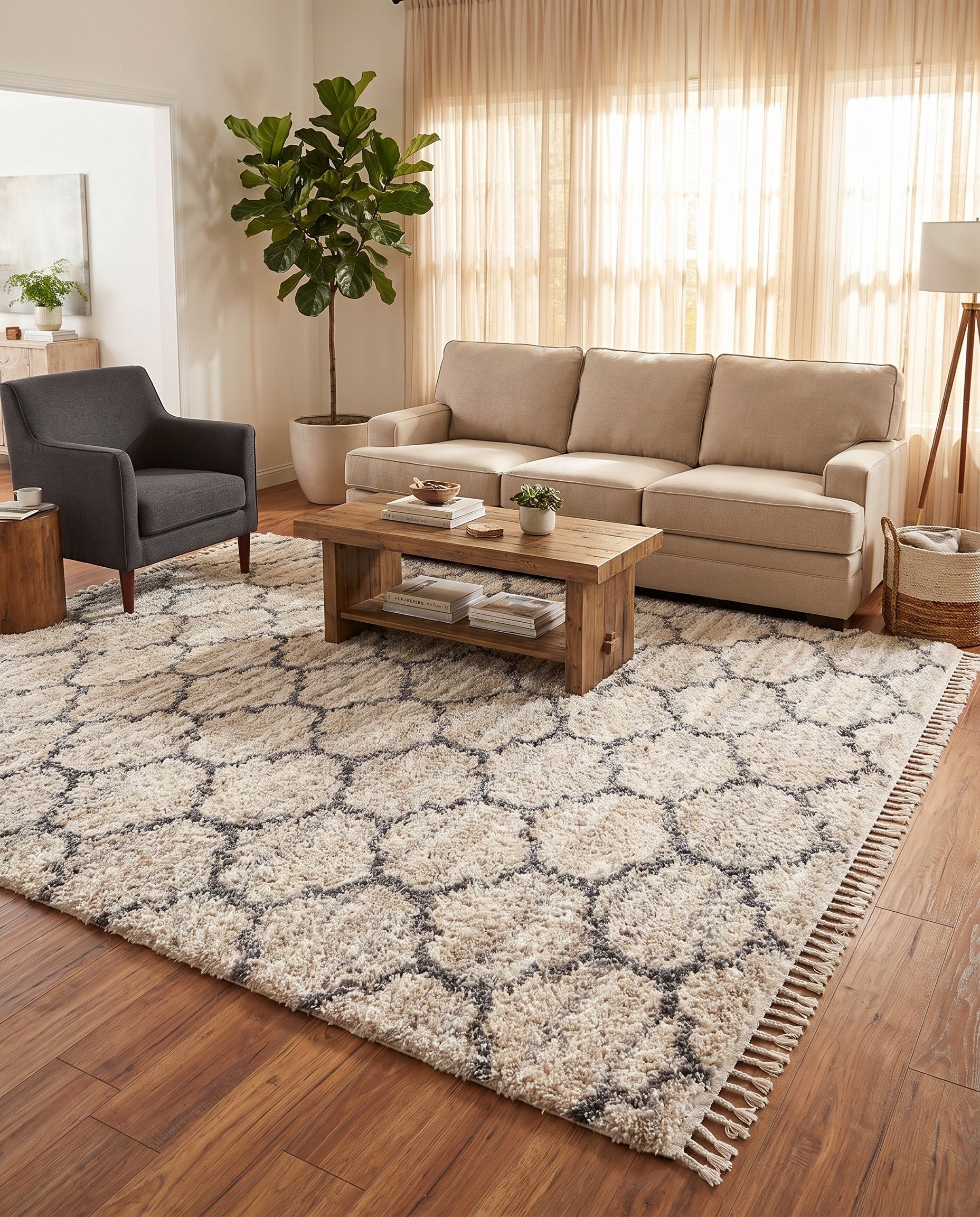 Beige Athena Shag Rug