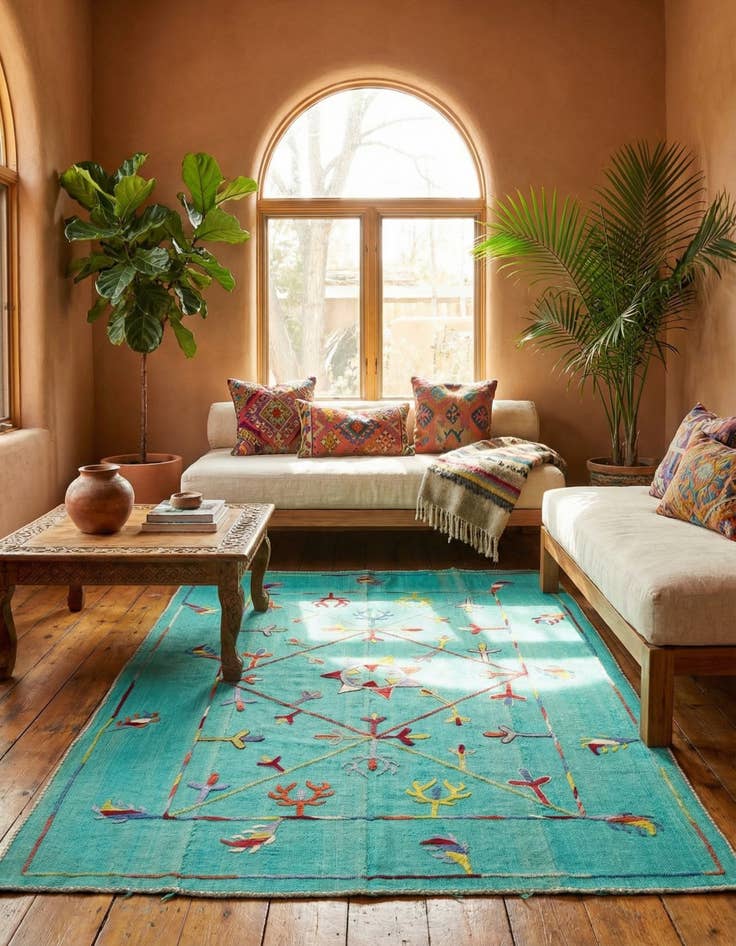 Detail image of 5' x 6' 5  Hand Woven Kilim Suzani Wool Rug