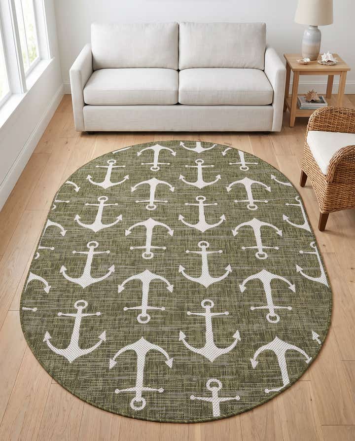 5' 3 x 8' Easy-Clean Coastal Indoor / Outdoor Oval Rug