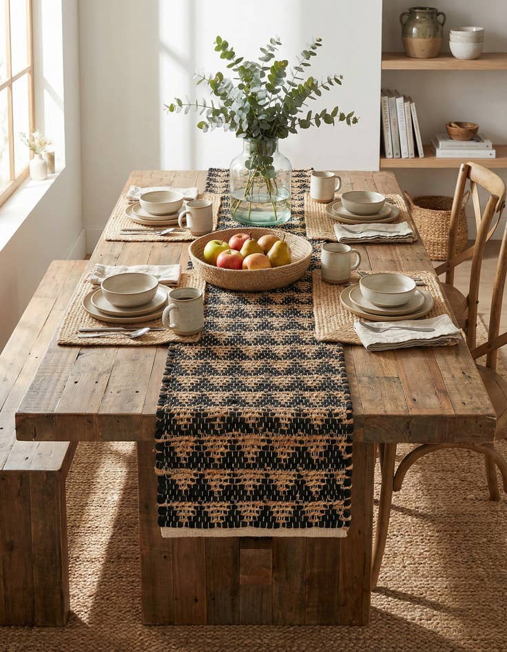 Detail image of 1' 2 x 5' 1  Hand Woven Chindi Jute Table Runner Rug