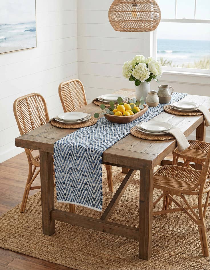 Detail image of  1' 2 x 8'  Hand Woven Chindi Chevron Table Runner Rug