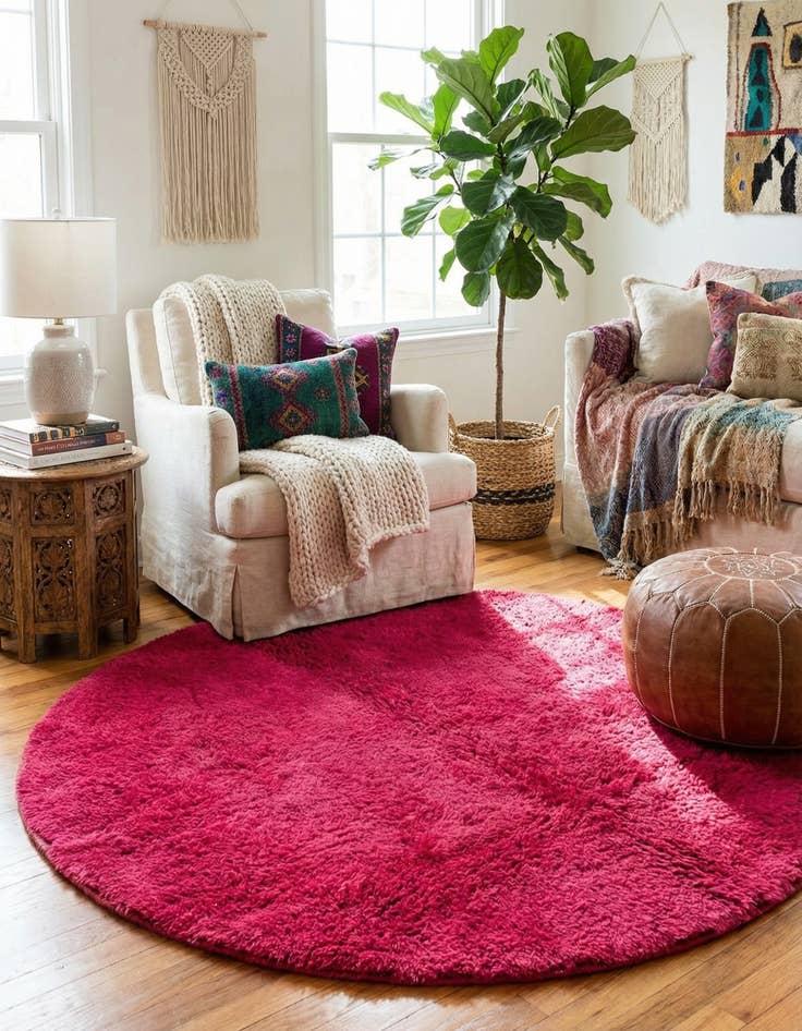 Detail image of 4' 8 x 5'  Hand Knotted Moroccan Wool Round Rug