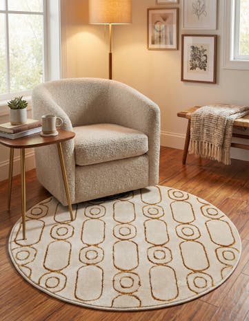 White and Gold Vogue Geo Round Rug