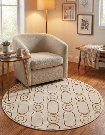 White and Gold Vogue Geo Round Rug