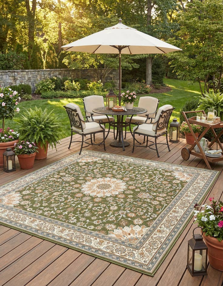 Detail image of 10' x 10'  Washable Traditional Indoor / Outdoor Square Rug