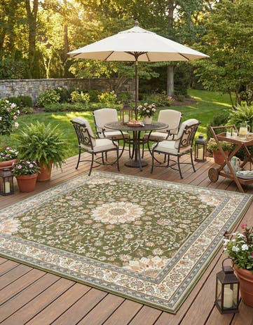 10' x 10' Easy-Clean Traditional Indoor / Outdoor Square Rug
