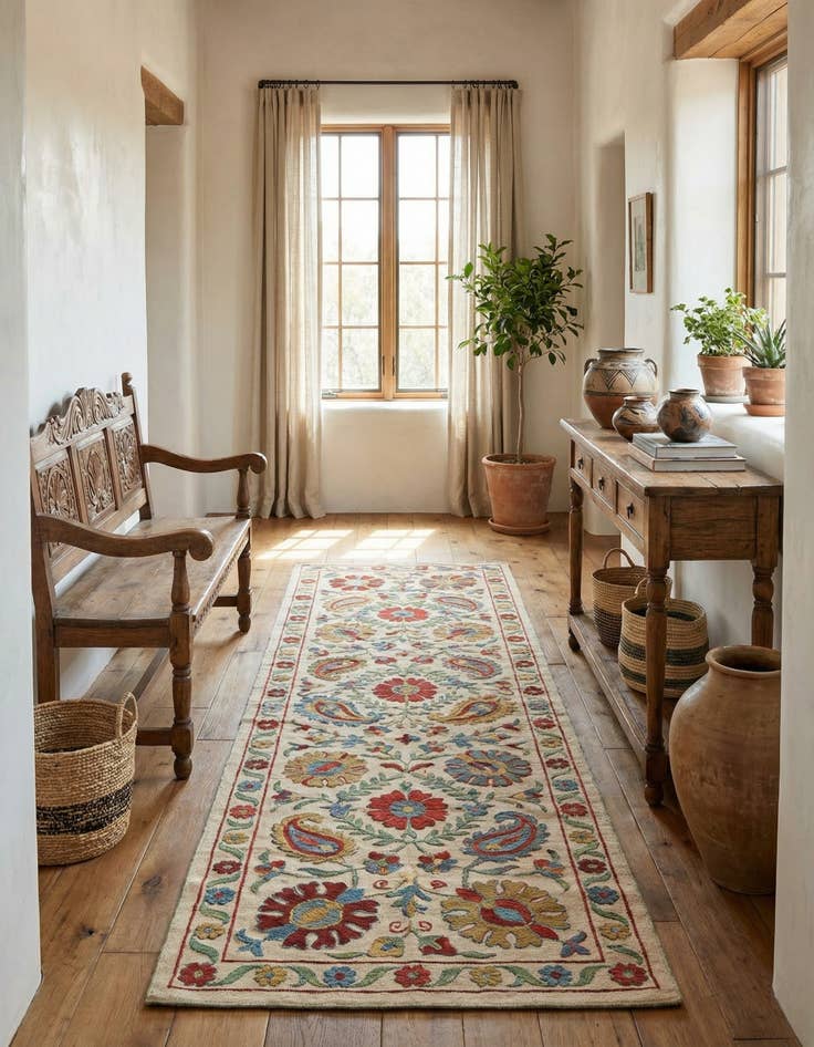 Detail image of 2' 10 x 8' 8  Hand Woven Kilim Suzani Wool Runner Rug