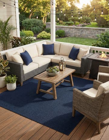 Navy Blue Easy-Clean Solid Indoor / Outdoor Square Rug