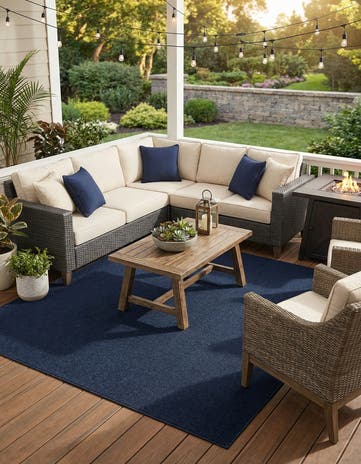 Navy Blue Easy-Clean Solid Indoor / Outdoor Square Rug