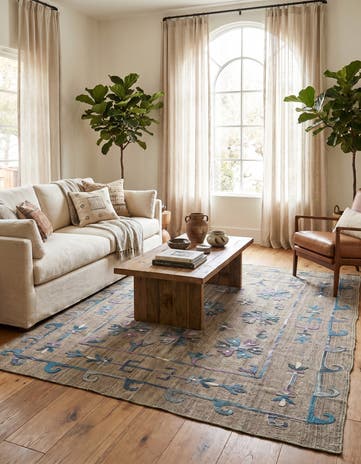 5' 3 x 6' 3 Hand Woven Kilim Suzani Wool Square Rug