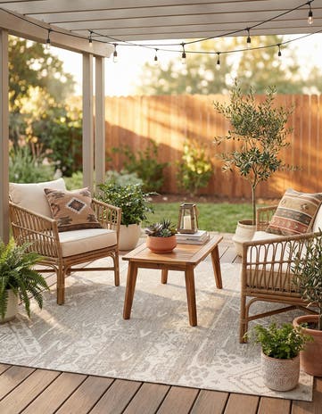 Gray Easy-Clean Bohemian Indoor / Outdoor Square Rug