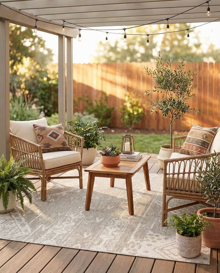 7' x 7' Easy-Clean Bohemian Indoor / Outdoor Square Rug