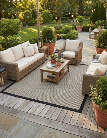 Black Easy-Clean Border Indoor / Outdoor Square Rug