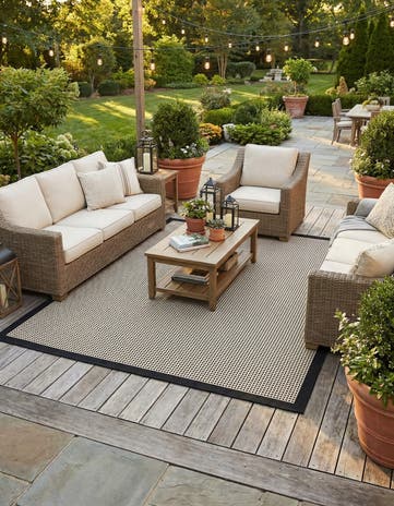 Black Easy-Clean Border Indoor / Outdoor Square Rug
