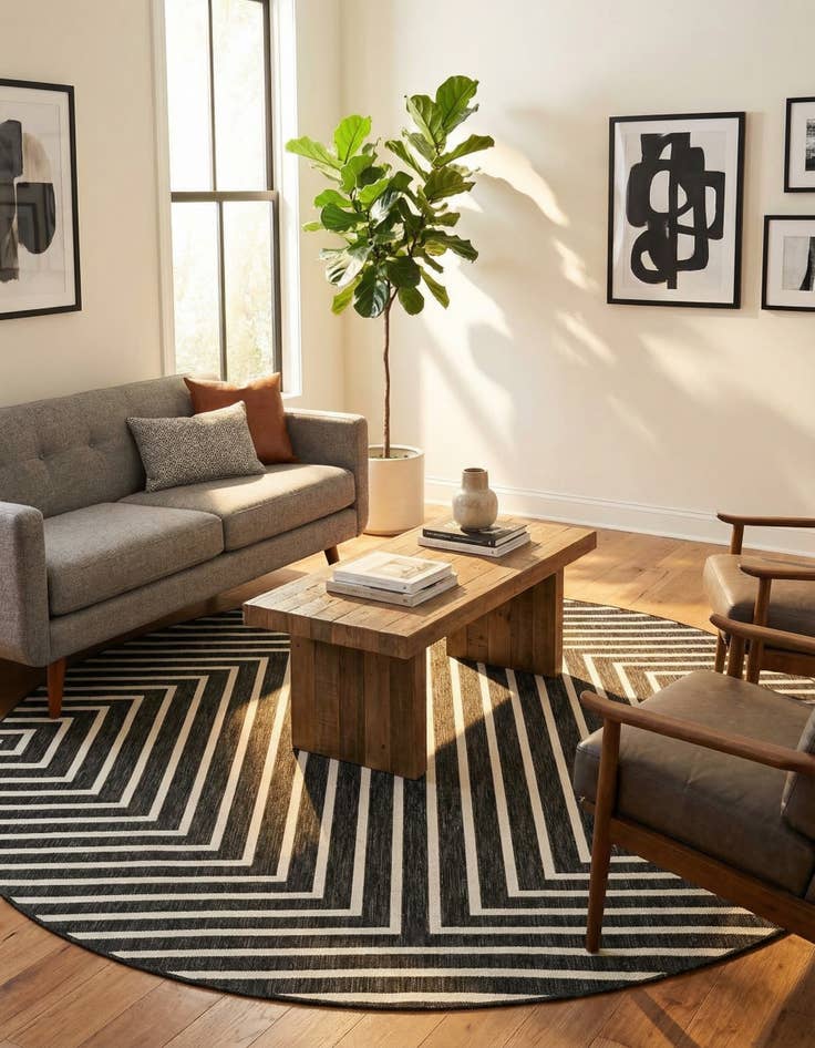 Detail image of 7' 10 x 7' 10  Washable Modern Indoor / Outdoor Round Rug