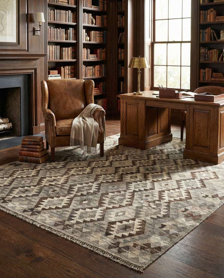 6' 9 x 9' 9 Hand Woven Kilim Maymana Wool Rug