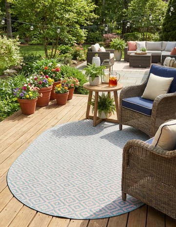 Pink and Aqua Easy-Clean Jill Zarin Costa Rica Indoor / Outdoor Oval Rug