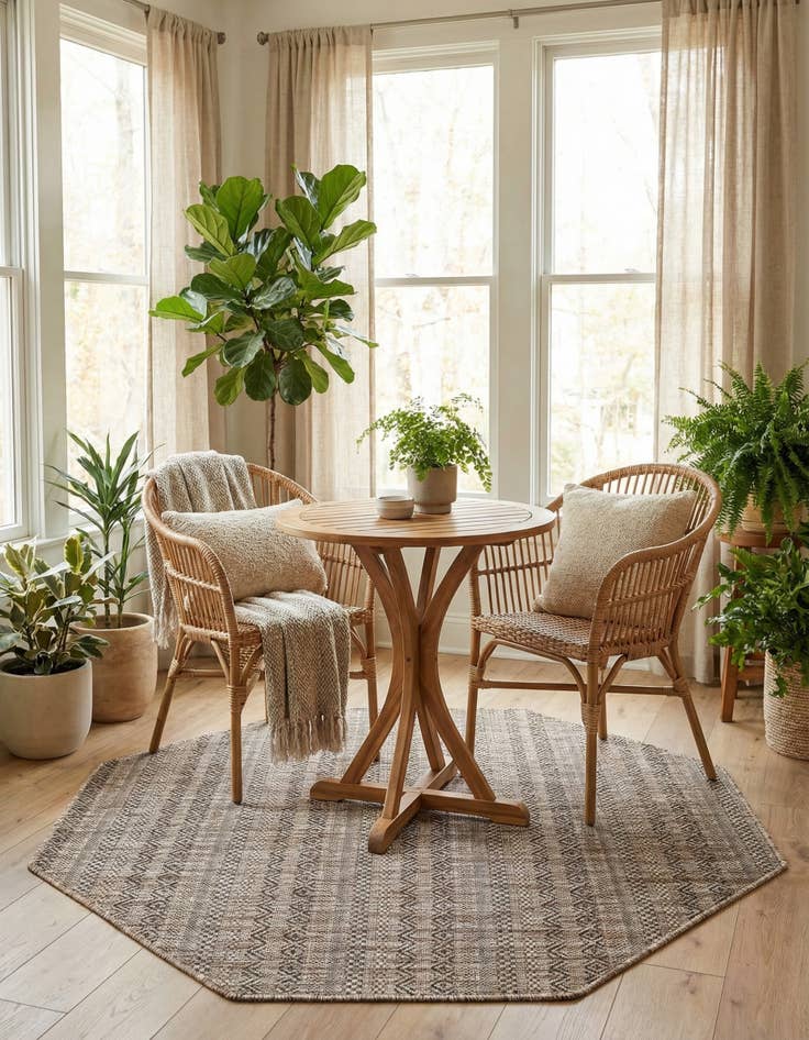 Detail image of 5' 3 x 5' 3  Washable Striped Indoor / Outdoor Octagon Rug