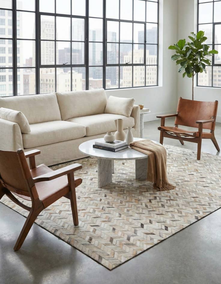 Detail image of 6' 8 x 9' 10 Cowhide Stocks Rug