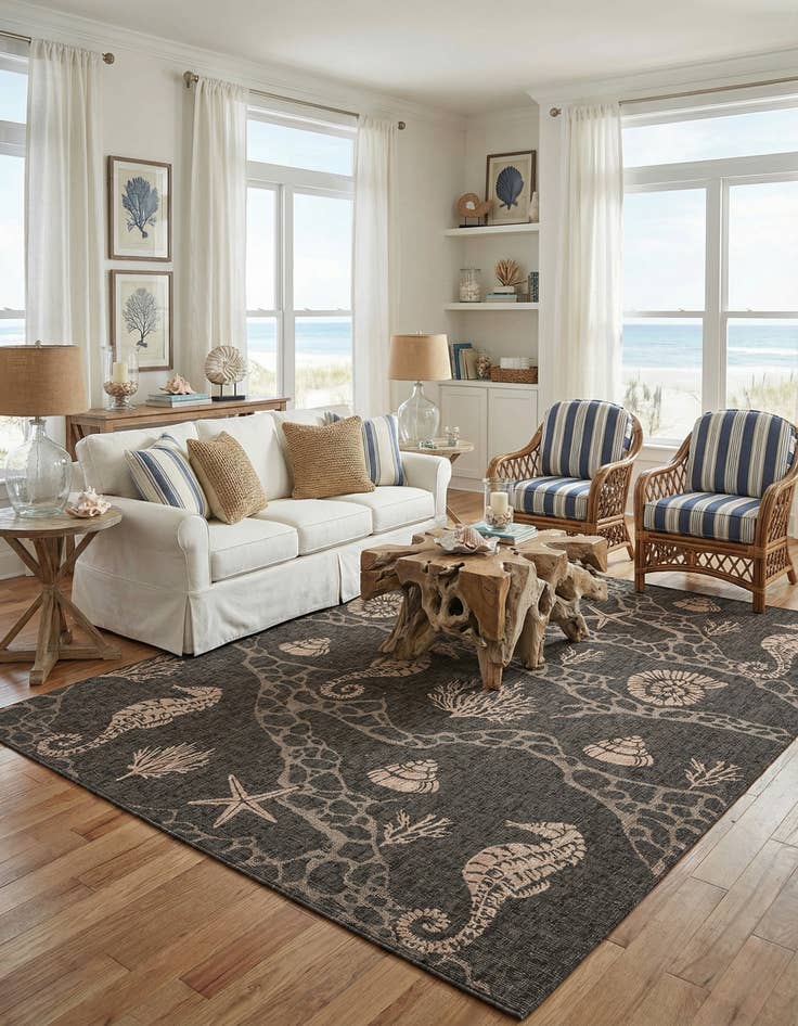 Detail image of 9' x 12'  Washable Coastal Indoor / Outdoor Rug