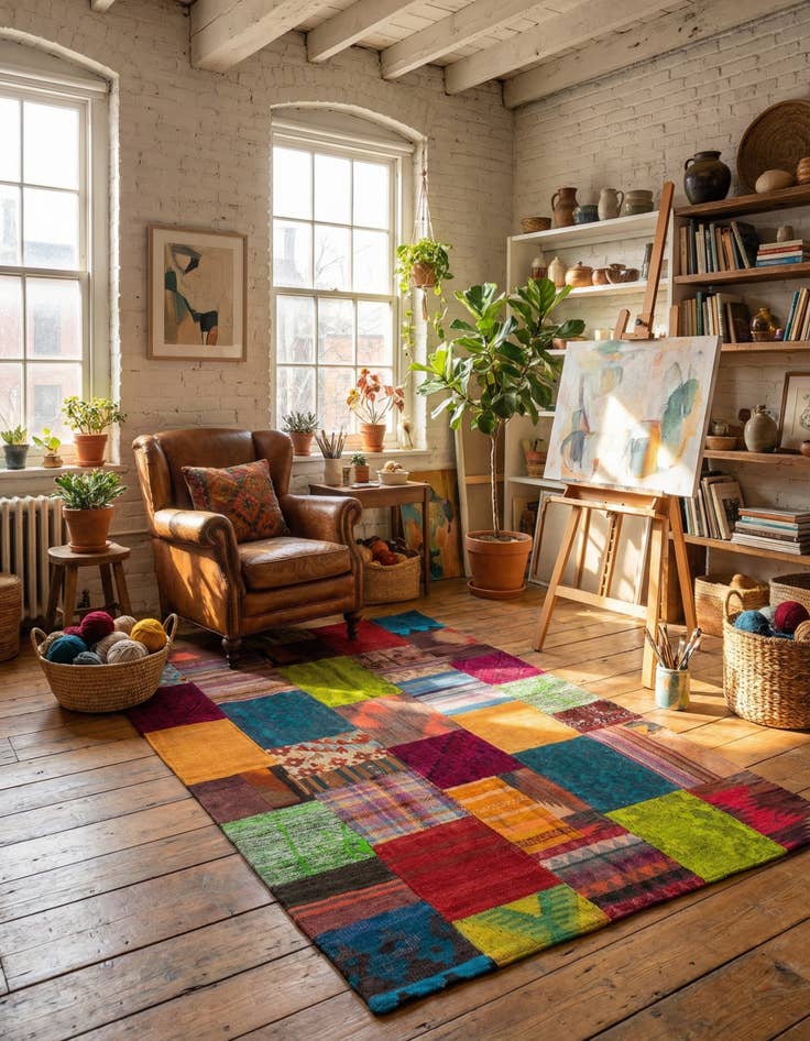 Detail image of  4' x 6'  Hand Woven Kilim Patchwork Wool Rug