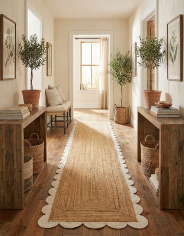 3' 3 x 16' 1 Handmade Scallop Braided Jute Runner Rug