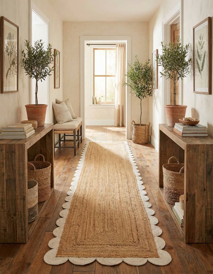 Detail image of 3' 3 x 16' 1  Hand Scallop Braided Jute Runner Rug