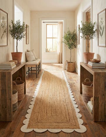 3' 3 x 16' 1 Handmade Scallop Braided Jute Runner Rug