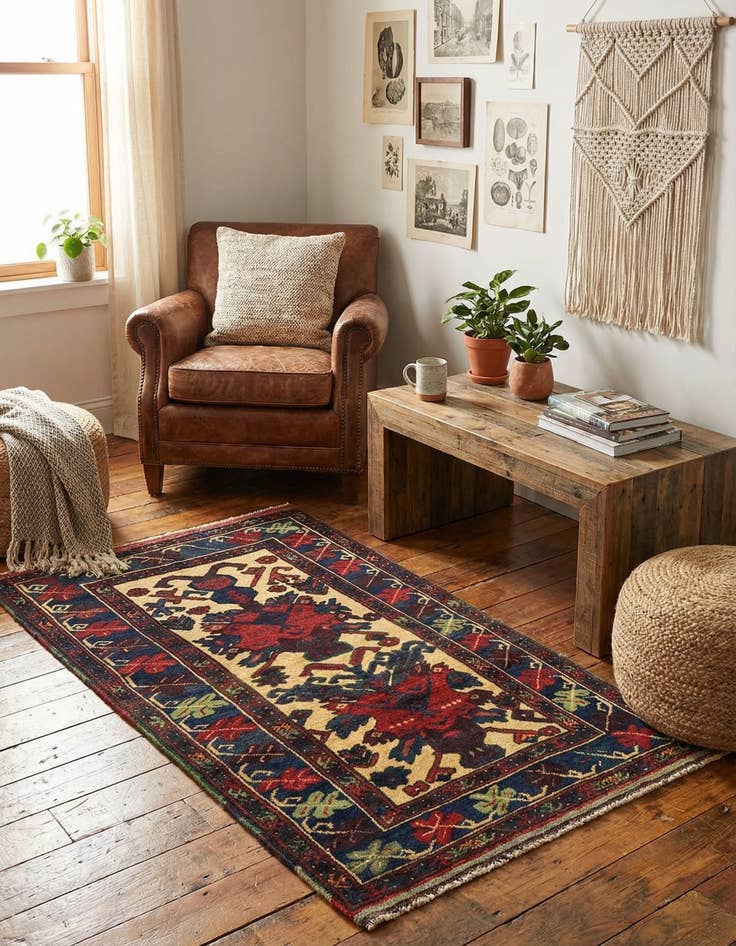 Detail image of 2' 9 x 5'  Hand Knotted Sumak Wool Rug