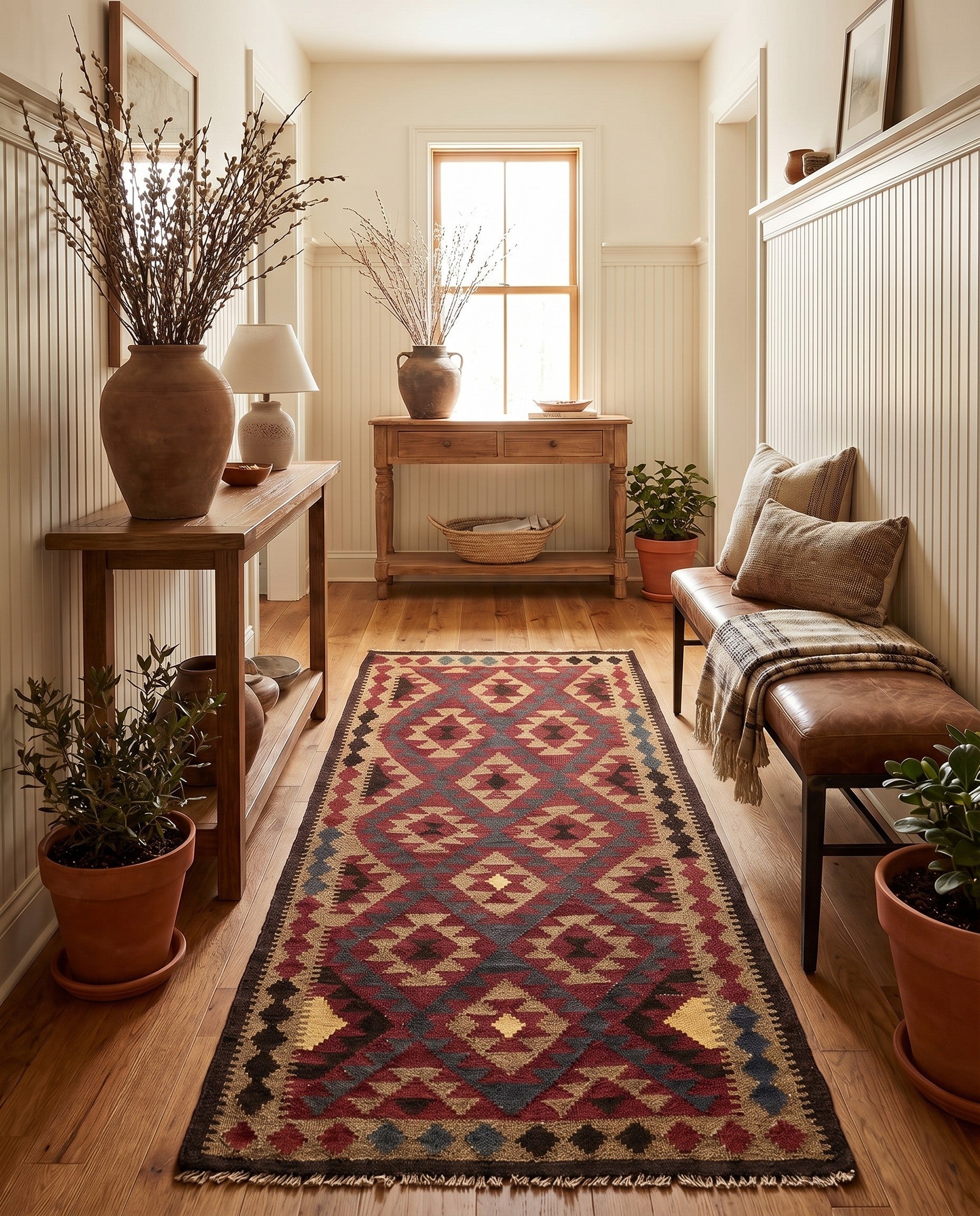 3' 5 x 6' 7 Hand Woven Kilim Maymana Wool Runner Rug