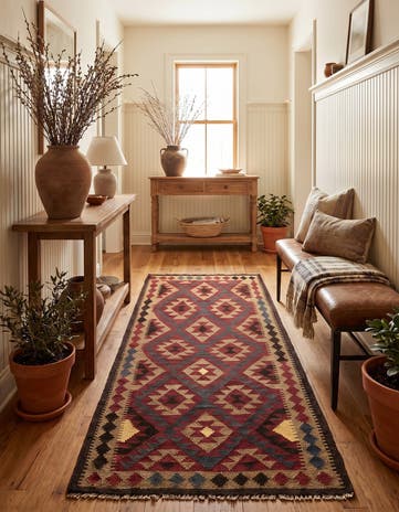3' 5 x 6' 7 Hand Woven Kilim Maymana Wool Runner Rug