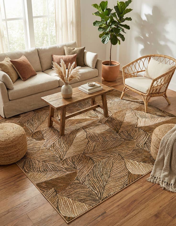 Detail image of 8' x 8'  Washable Botanical Indoor / Outdoor Square Rug