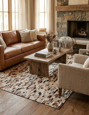 5' 1 x 7' 9 Cowhide Leather Rug