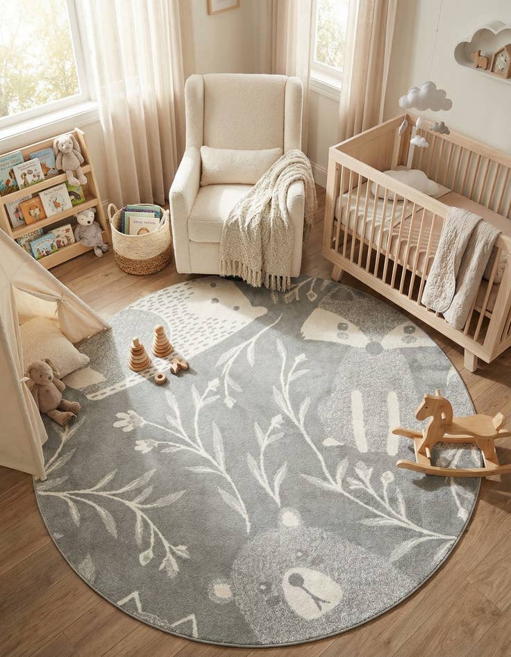 Detail image of 7' 10 x 7' 10 Animals Whimsy Kids Round Rug
