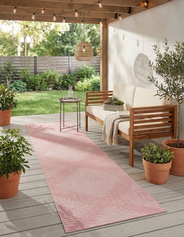 Pink Easy-Clean Modern Indoor / Outdoor Runner Rug