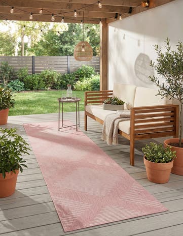 Pink Easy-Clean Modern Indoor / Outdoor Runner Rug