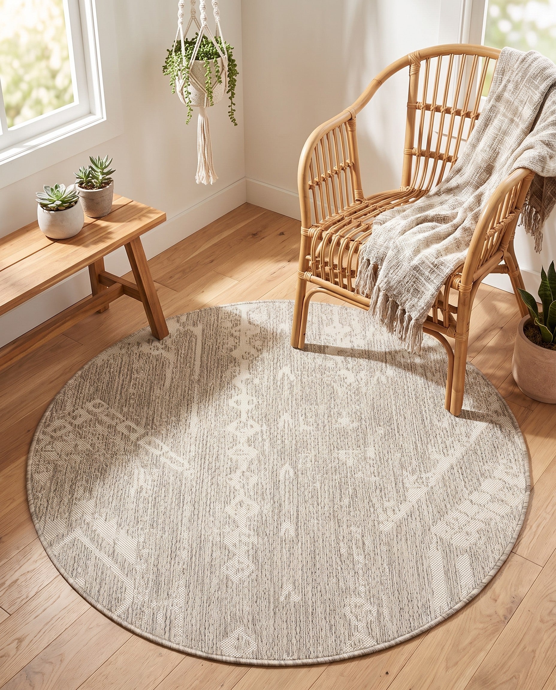 4' x 4' Easy-Clean Bohemian Indoor / Outdoor Round Rug