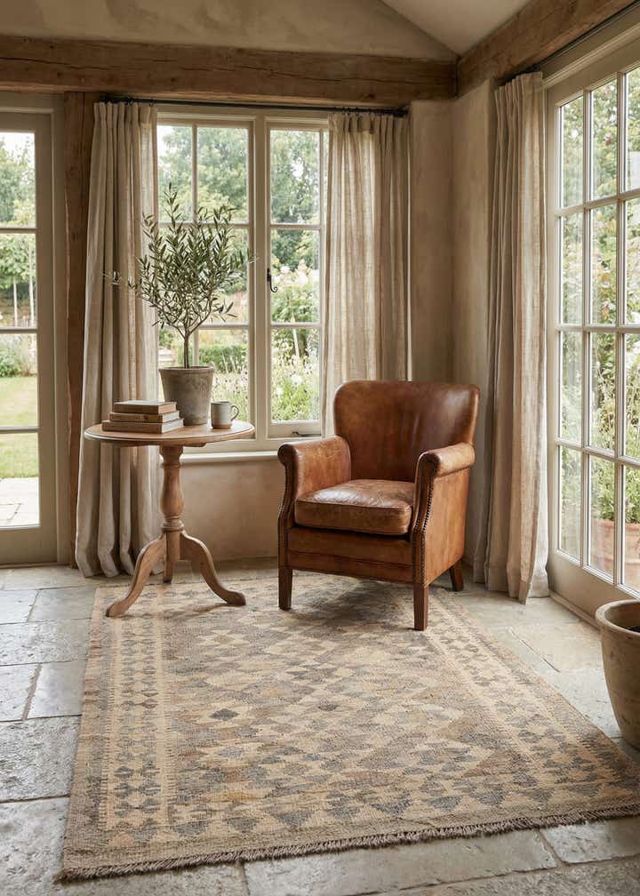 3' 3 x 4' 9 Hand Woven Kilim Maymana Wool Rug