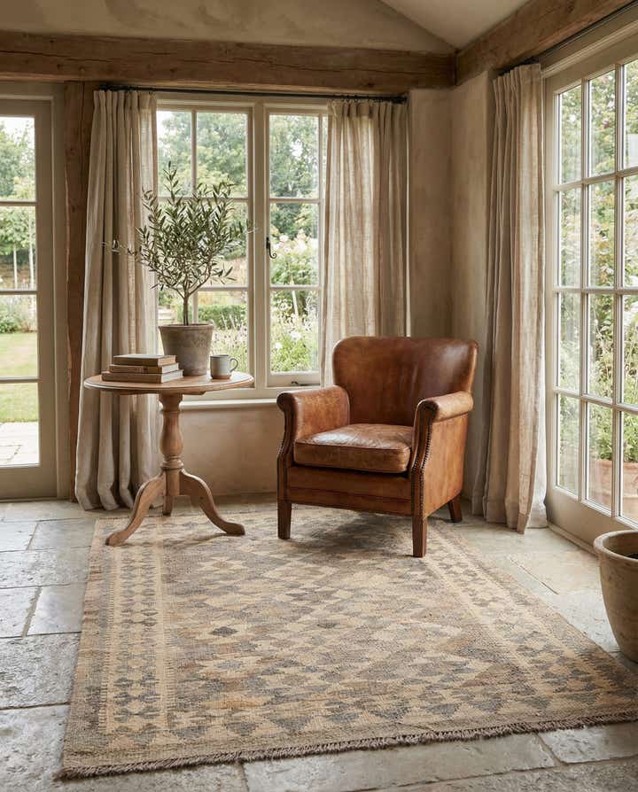 3' 3 x 4' 9 Hand Woven Kilim Maymana Wool Rug