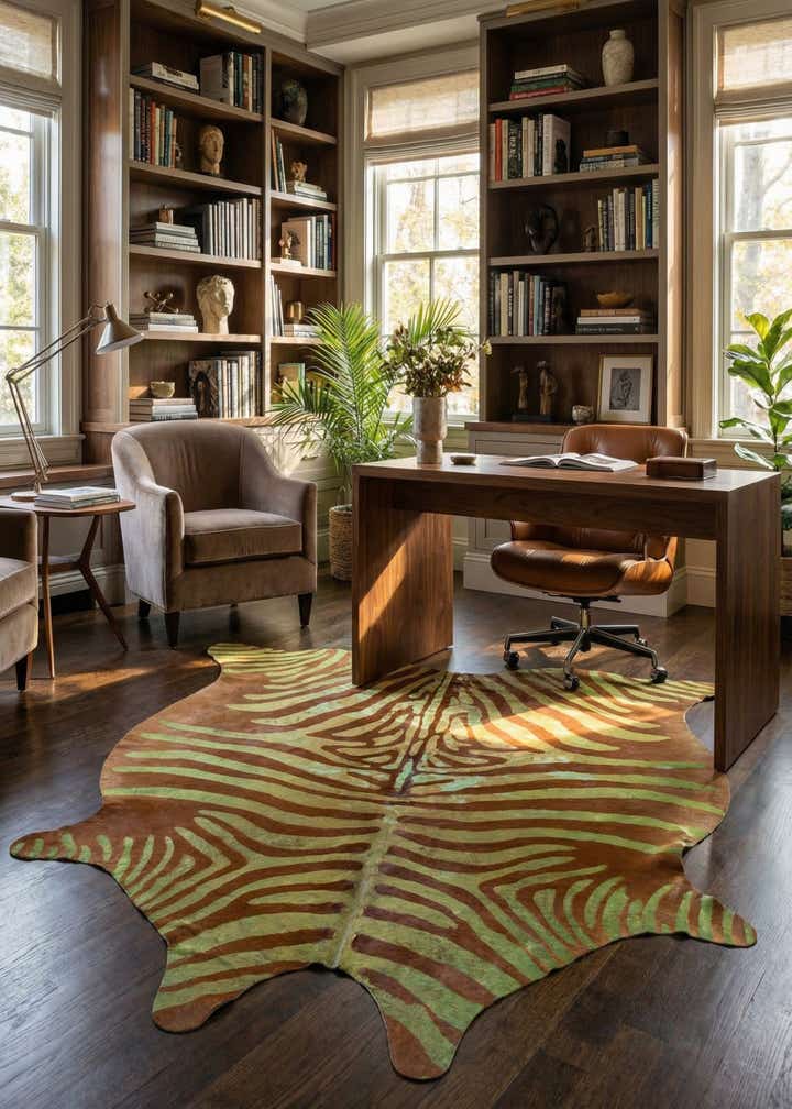 6' 6 x 6' 10 Cowhide Leather Freeform Rug