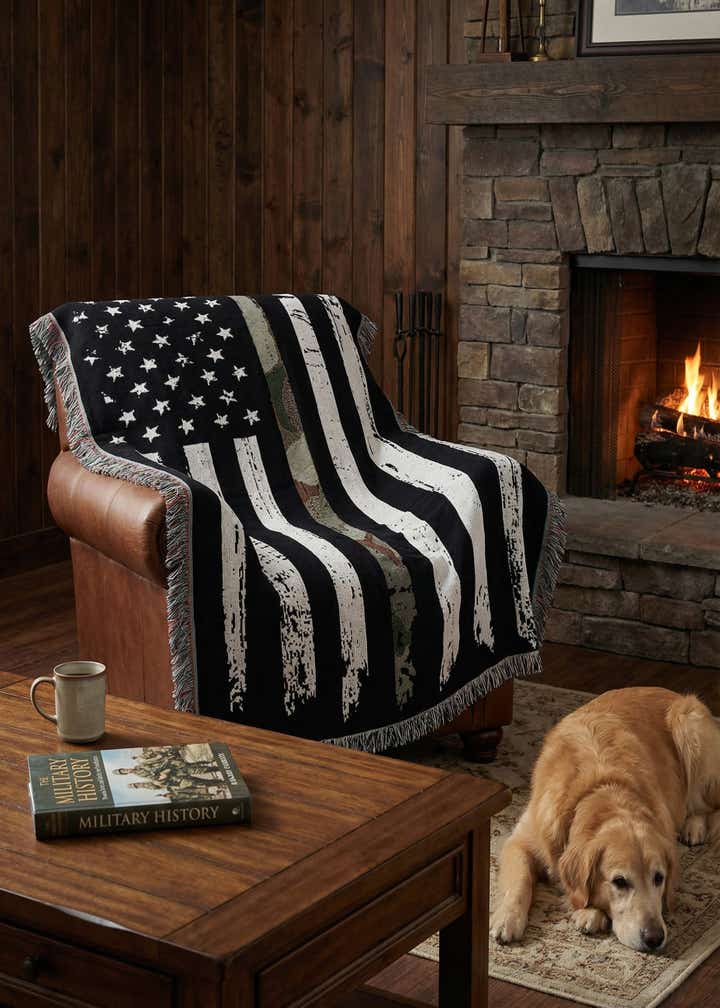 4' 6 x 6' Camo Stripe Flag Throw Blanket