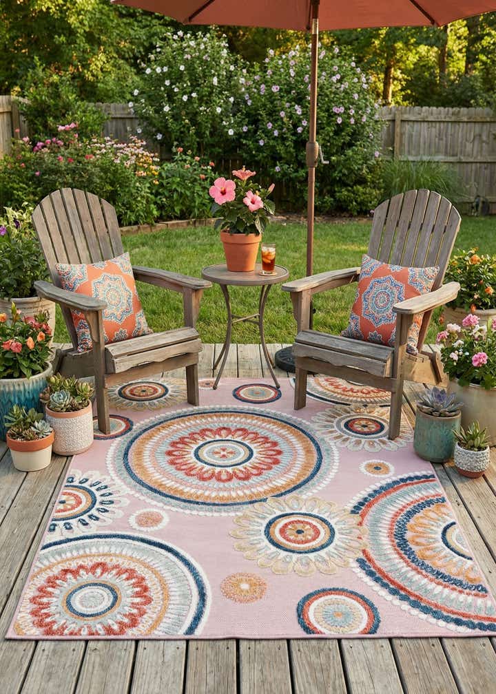 4' 5 x 6' Easy-Clean Botanical Indoor / Outdoor Rug