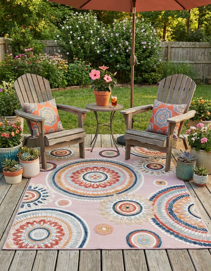 Detail image of  4' 5 x 6'  Washable Botanical Indoor / Outdoor Rug