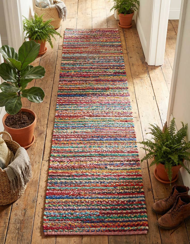 Detail image of 2' 2 x 6' 1  Hand Braided Chindi Runner Rug